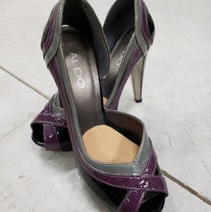 Aldo Black, Purple, and Grey Peep Toes